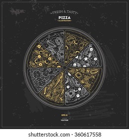 Pizza chalkboard design template. Vector illustration