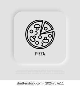Pizza with champignons thin line icon. Modern vector illustration.