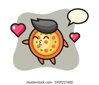 Pizza character cartoon with kissing gesture, cute style design for t shirt, sticker, logo element
