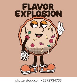 Pizza Character Design With Slogan Flavor Explosion