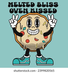 Pizza Character Design With Slogan Melted bliss oven kissed