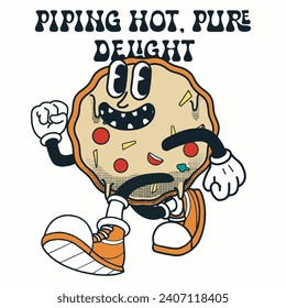 Pizza Character Design With Slogan Pipping hot, Pure delight