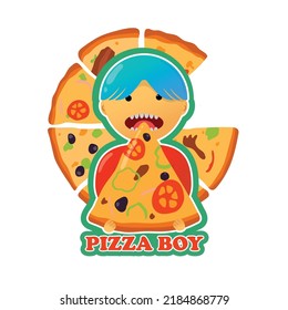 pizza character icon restaurant vector hand drawn