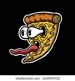 pizza character illustration with glaring expression and sticking out tongue