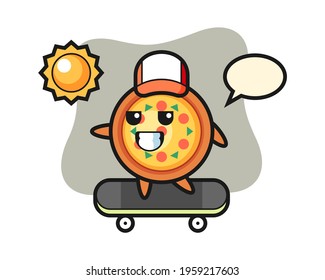 Pizza character illustration ride a skateboard, cute style design for t shirt, sticker, logo element