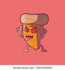 Pizza character making devil horns vector illustration. Funny, food, mascot design concept.