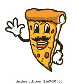 Pizza Character with mustache vector mascot design