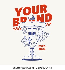 Pizza Character, Retro Mascot Character, vintage logo