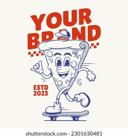 Pizza Character, Retro Mascot Character, vintage logo