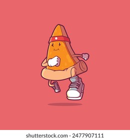 Pizza character running vector illustration. Sport, health, brand design concept.