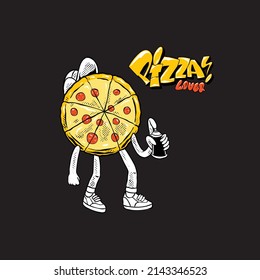 pizza character use a hat and holding spraypaint in graffiti illustration style