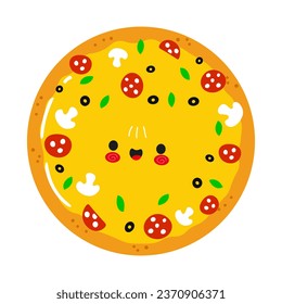 Pizza character. Vector hand drawn cartoon kawaii character illustration icon. Isolated on white background. Pizza character concept