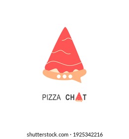 Pizza chat logo for cafe packaging and restaurant menu. Fast food logo with modern flat style vector illustration. Pizza online logo for Italian pizzeria with minimalistic flat style pizza restaurant.