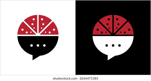 pizza with chat logo design vector