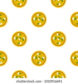 Pizza with cheese and basil pattern seamless flat style for web vector illustration