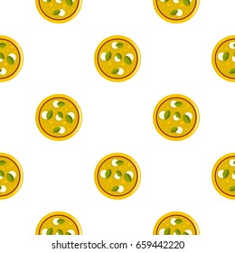 Pizza with cheese and basil pattern seamless flat style for web vector illustration