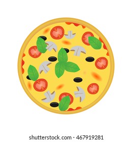 Pizza with cheese, olive, mushrooms, tomato vector image