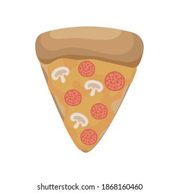 pizza with cheese, salami and mushrooms vector illustration design