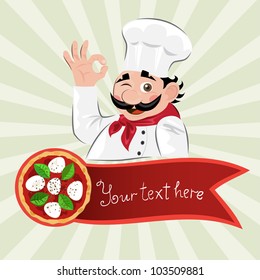 Pizzakoch und Bannerhintergrund
