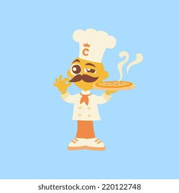 Pizza chef, cartoon flat style vector illustration. 