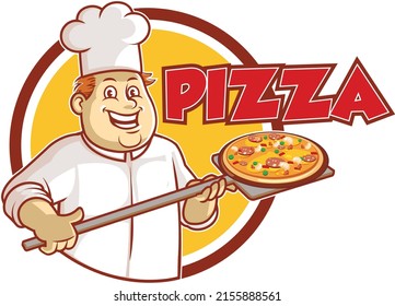 Pizza Chef Cartoon Mascot Logo