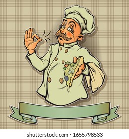 pizza chef color vector art
