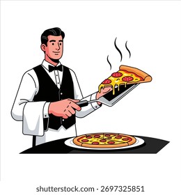 Chef de pizza con entrega de pizza 