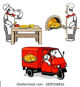 Pizza Chef - Pizza Delivery, Vector Illustration