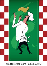 Pizza Chef / A chef flips pizza dough.