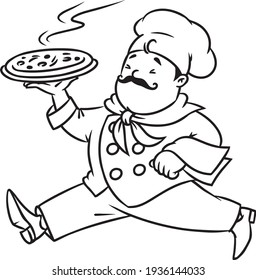 Chef de pizza. Divertido corredor. Diseño de Emblem