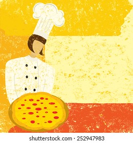 Pizza Chef A chef holding a pizza. 