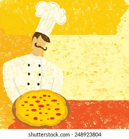 Pizza Chef A chef holding a pizza. The chef is on a separate labeled layer from the background.