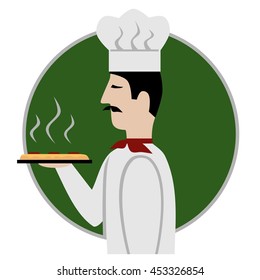 Pizza chef icon, isolated vector