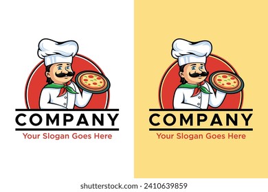 Pizza chef illustration vector logo design