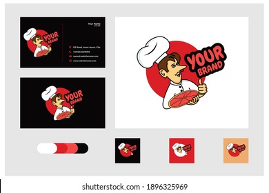 pizza chef logo design, character and business card