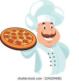 Pizza Chef Logo. Funny Mascot For Italian Restaurant