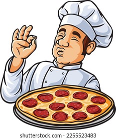 Pizza chef man cartoon character