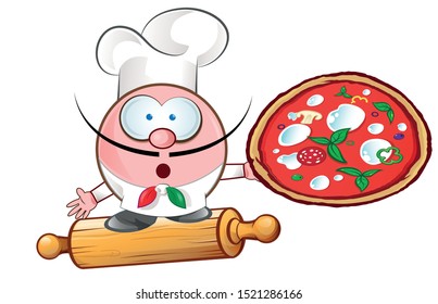 pizza chef mascot with pizza. illustration