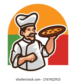PLANTILLA DE LOGOTIPO DE PIZZA CHEF MASCOT 