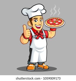 Pizza Chef with Pizza on his hand.