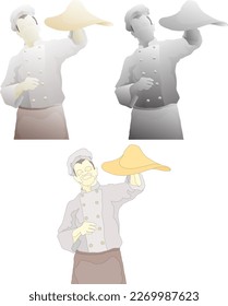 Pizza chef spin pizza dough, isolated against white. 3D vector illustration.