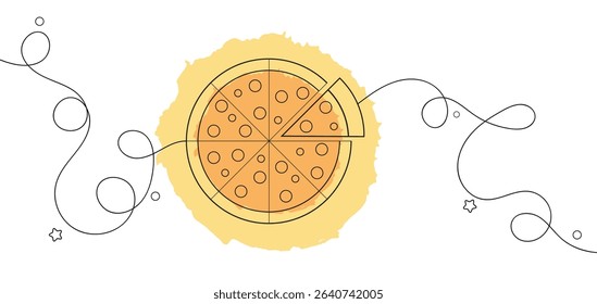 Pizza circle and slice flat vector illustration. Traditional italian food.