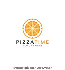 pizza and clock, pizza time logo design vector