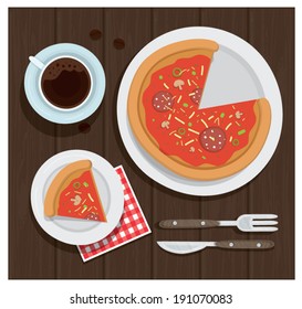  'Pizza and coffee  meal' vector illustration