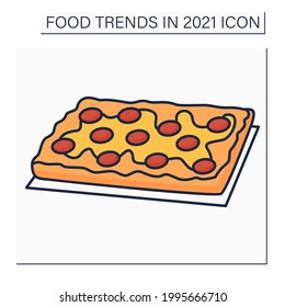 Pizza color icon. Detroit style pizza. Fast food. Rectangular pizza with thick crust.Food trends concept. Isolated vector illustration