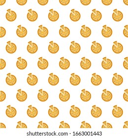 Pizza color pattern. Repeated image of a pizza icon. Modular image seamless pattern.