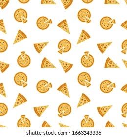 Pizza color pattern. Repeated image of a pizza icon. Modular image seamless pattern.