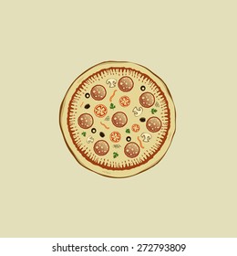 Pizza in colored vintage style