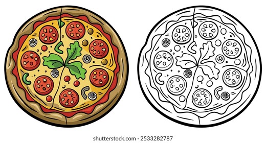 Pizza Coloring Book For Kids. Pizza Coloring Pages Printable Vector Illustration Design