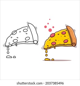 Pizza coloring book vector design. Coloring book for kids. Drawing book page illustrations for kids. Pizza coloring book illustration design. Delicious pizza slice vector design for color books.